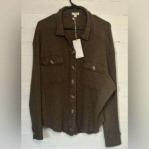 NWT Dylan chocolate brown shirt/shacket, waffle knit. Womens size Large.